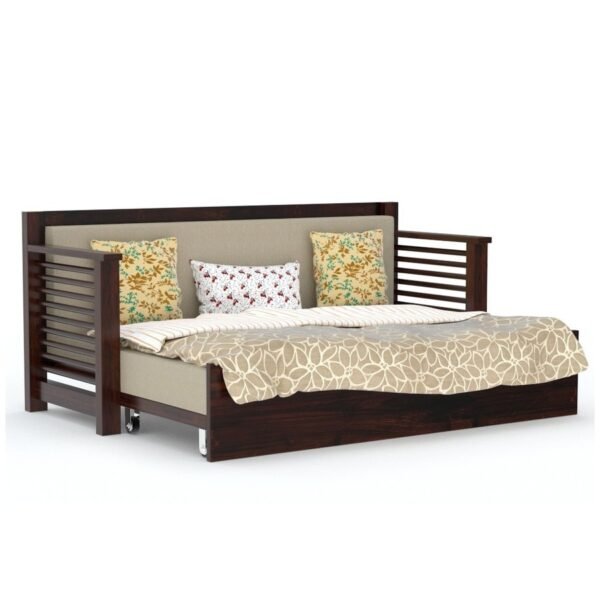 Strip Sofa cum bed walnut finish-0