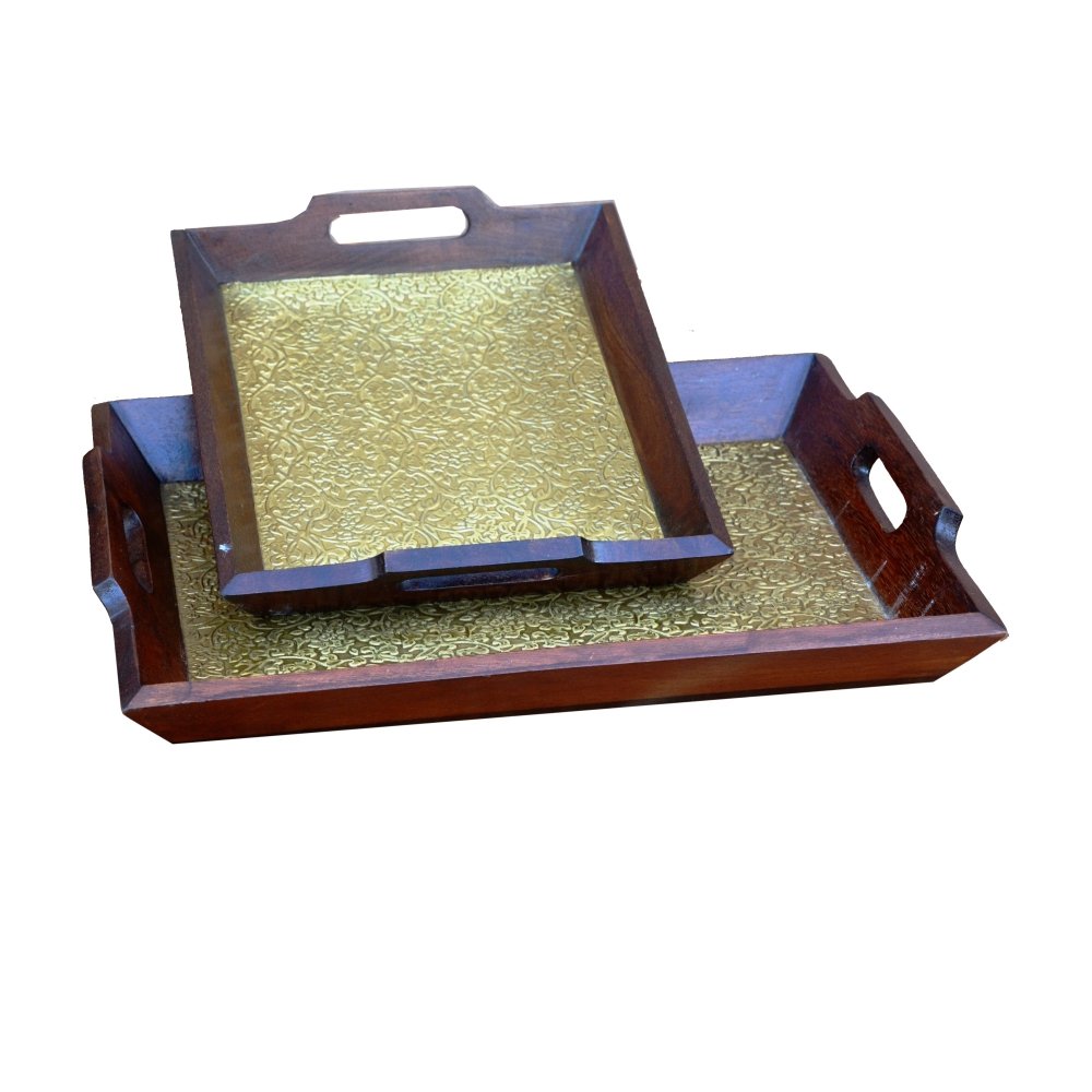 Designer Brass Cladded set of 2 Trays-0