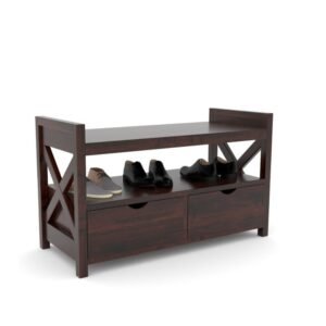 Two Drawer Shoerack mohogany with seating -0