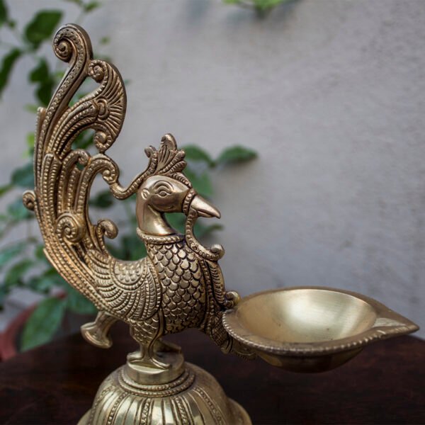 pecock brass diya