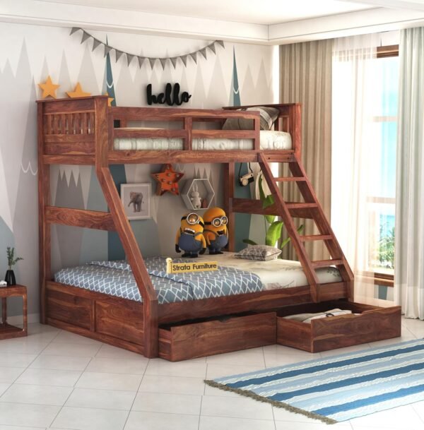 Sheesham Wood Bunk Bed with 2 Drawer Storage